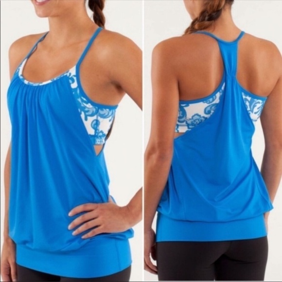 Lululemon No Limits Blue & White Floral Tank Top with Built in Bra Size 6 - Picture 3 of 11